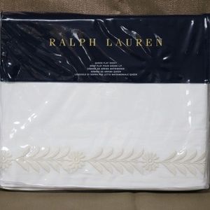 RALPH LAUREN SONOMA VALLEY LIZETH EMBROIDERED QUEEN FLAT SHEET - CREAM-MSRP $215